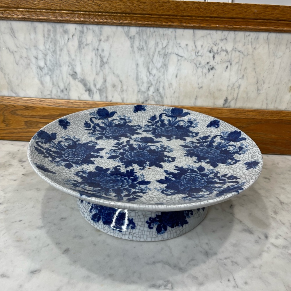 Vintage Bombay Blue Transferware Pedestal Cake Plate